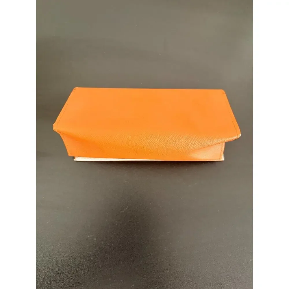 Tory Burch Orange Saffiano Leather Folding Eyeglass Sunglasses Case Gold Logo